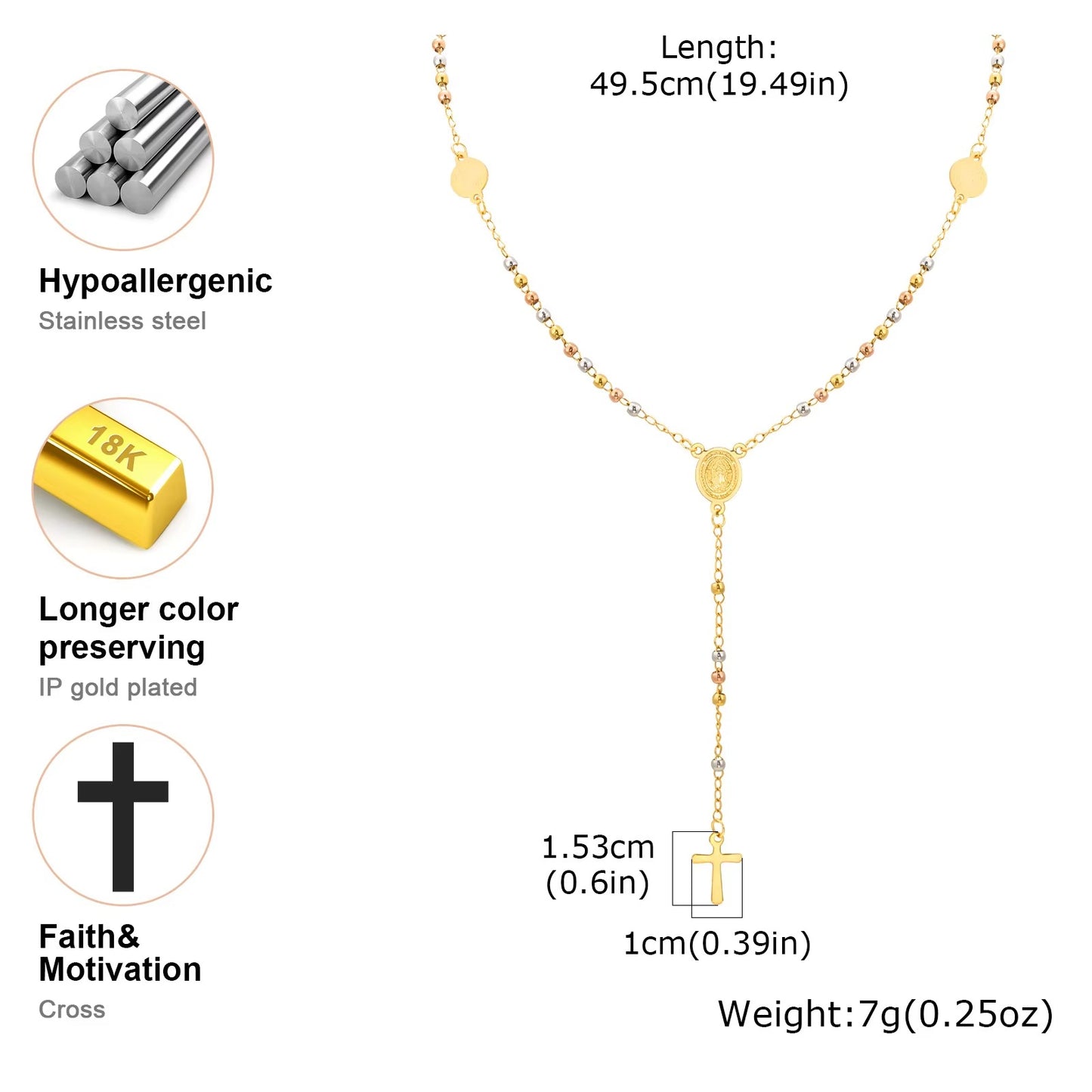 Edelstahl Rosenkranz Halskette "Acciaio inossidabile a forma di Y no.4241" - PITANI