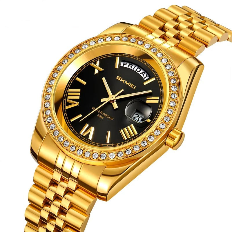 Elegante Edelstahl Armbanduhr mit Glitzer Lünette "Calendario di belle Orologio no.5308“ - PITANI