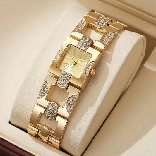 Quadratische Edelstahl Glitzer Armbanduhr "Quadrante quadrato con diamanti no.3211" - PITANI