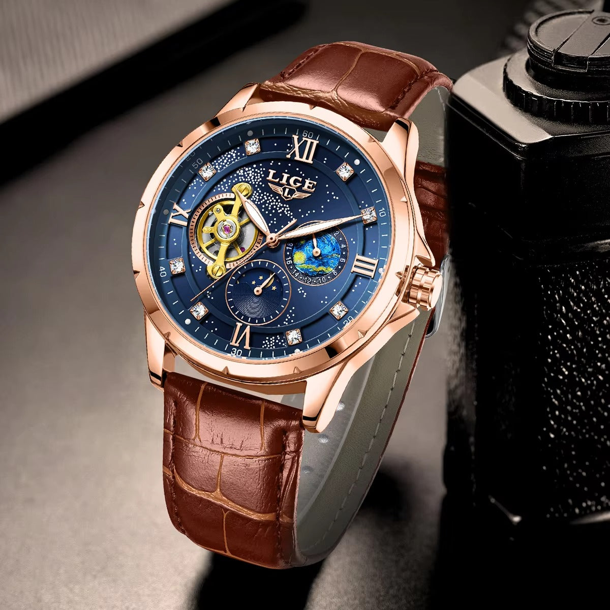 Elegante Automatik Leder Armbanduhr "Fase lunare no.5235“ - PITANI