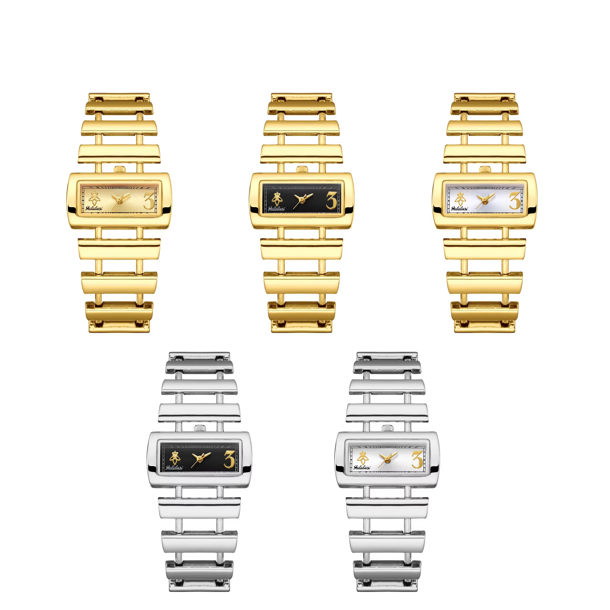 Rechteckige Edelstahl Armbanduhr mit gebogenem Gehäuse "Regolatore del braccialetto no.3204" - PITANI