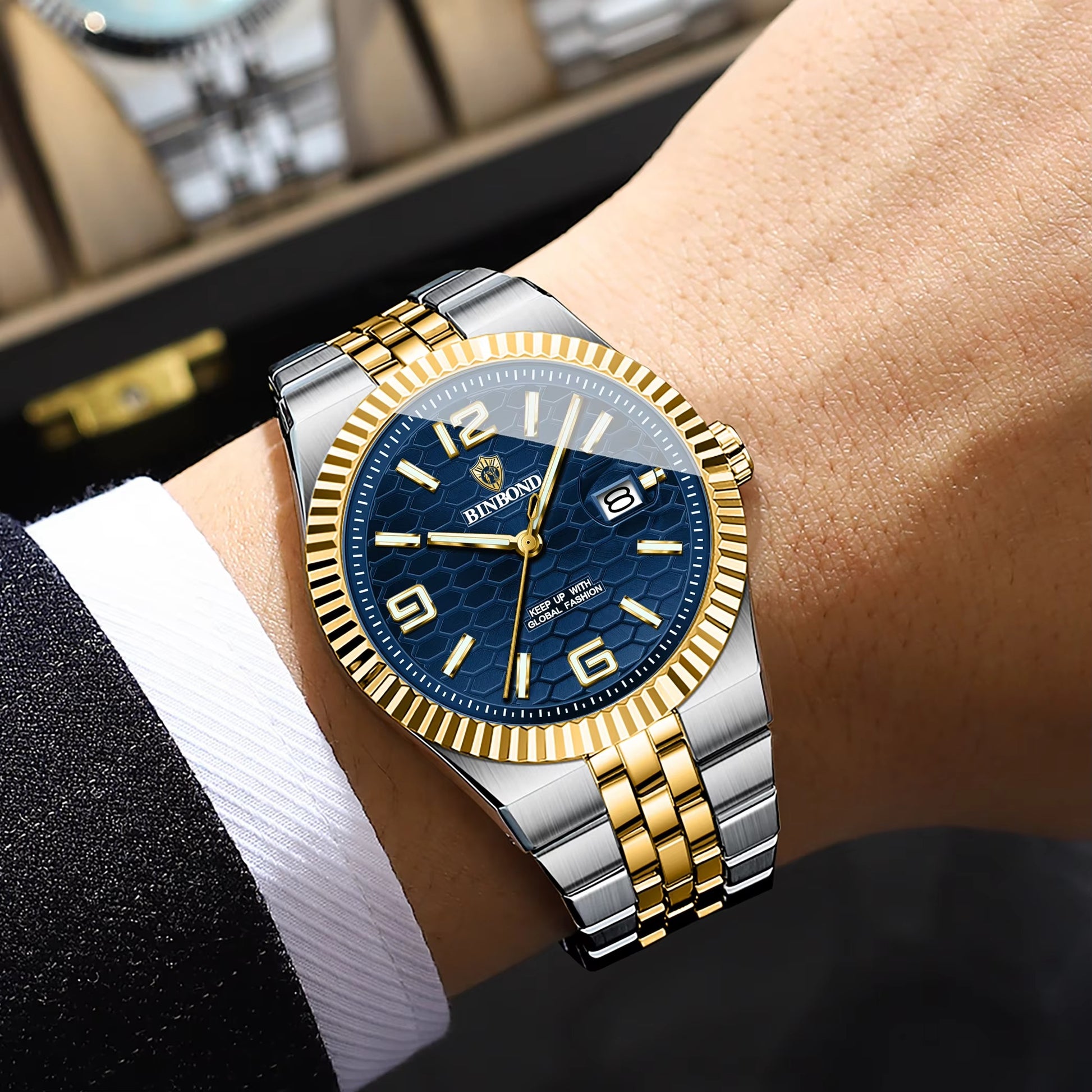 Elegant gestreifte Edelstahl Armbanduhr "Calendario al quarzo impermeabile no.4171" - PITANI