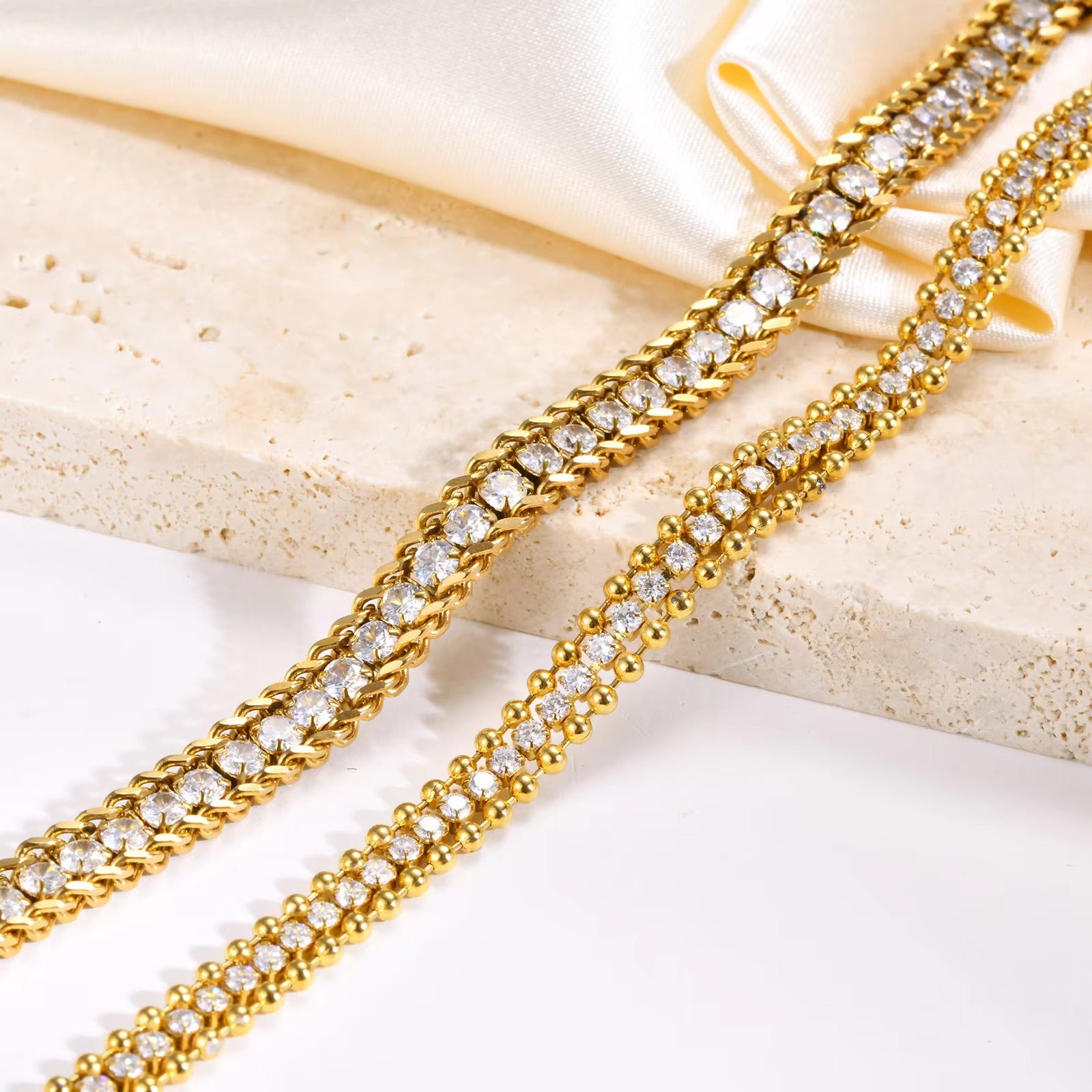 Edelstahl Glitzer Armband "Catena cubana con perline a sfera no.5333" - PITANI