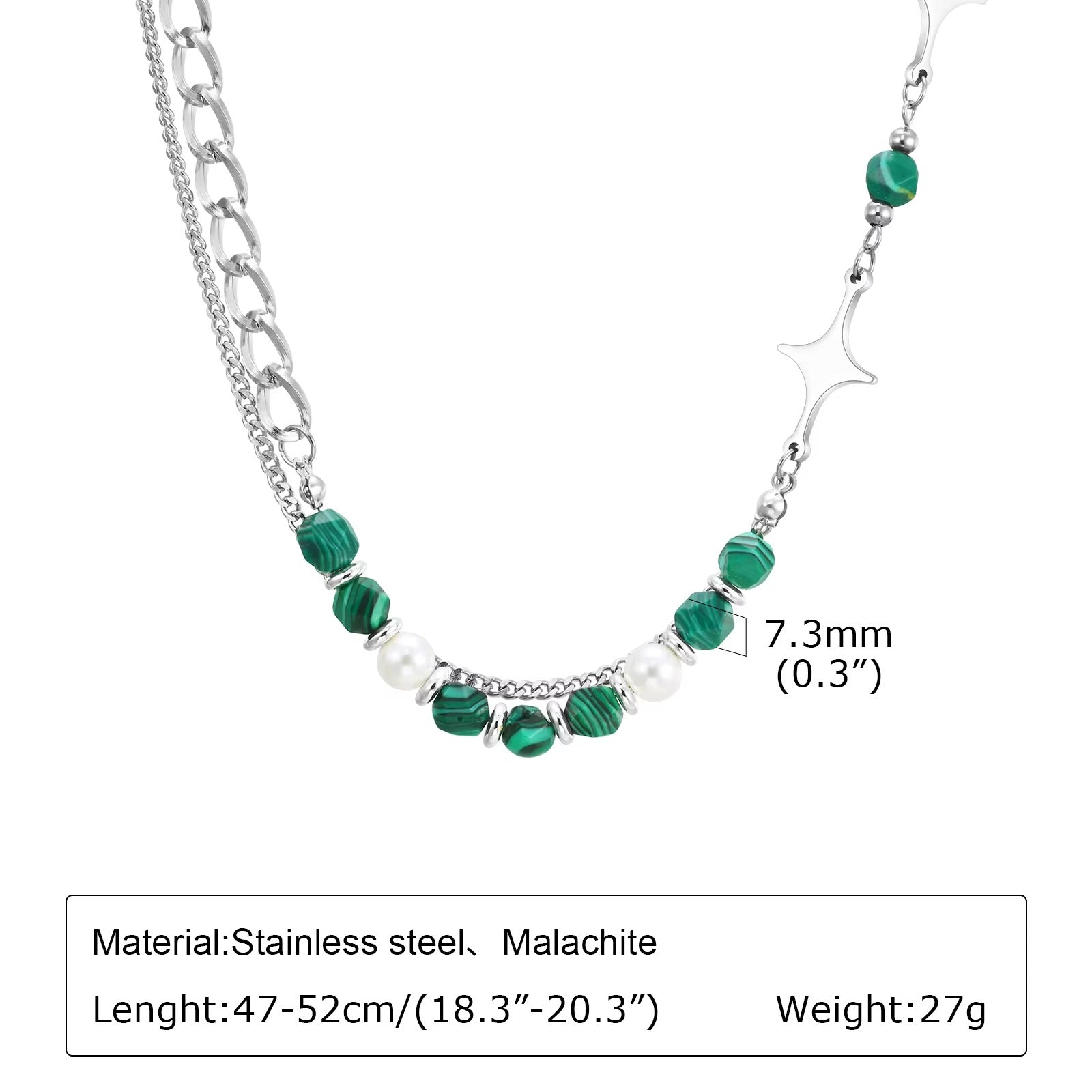 Edelstahl Halskette "Perline di pietra naturale verde no.4247" - PITANI