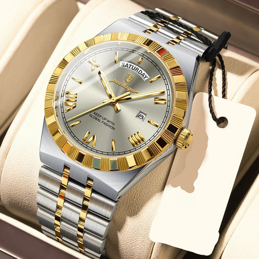 Edelstahl Armbanduhr mit geriffelter Lünette "Quarzo in acciaio inossidabile no.5208" - PITANI