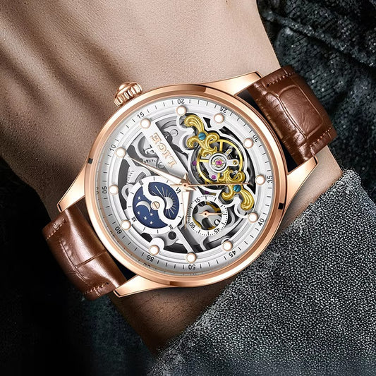 Edelstahl Automatik Leder Armbanduhr mit durschichtigem Ziffernblatt "Sport vuoto no.5187" - PITANI
