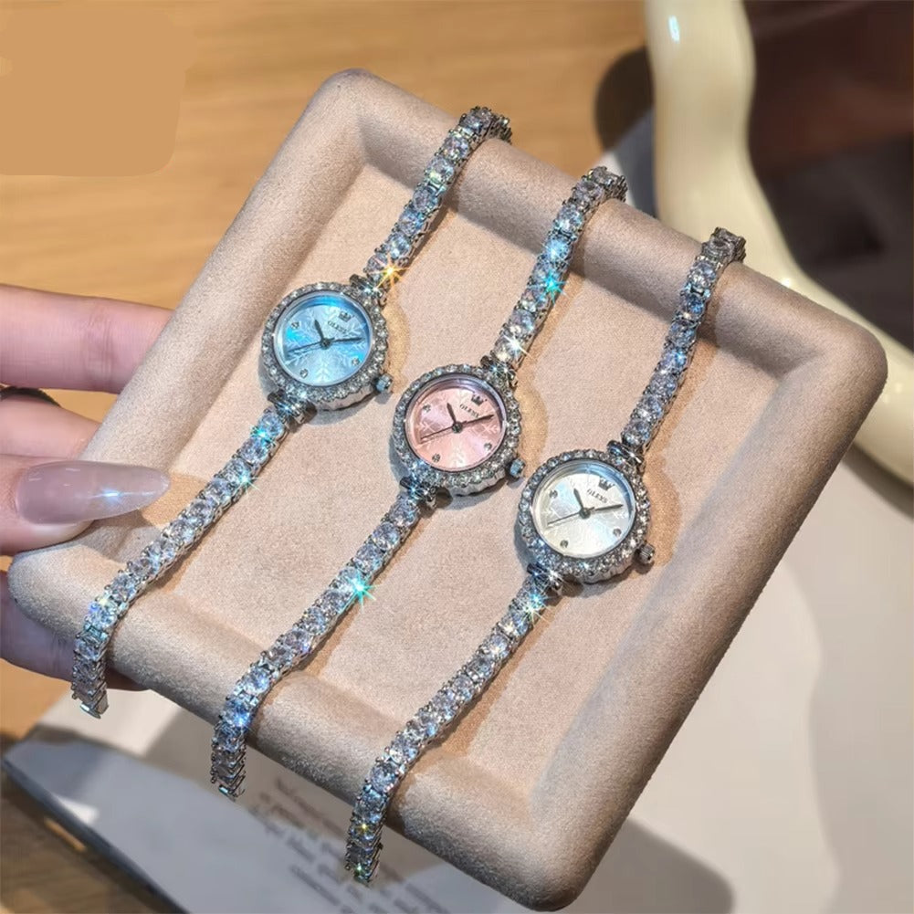 Elegante Glitzer Edelstahl Armbanduhr mit Schneeflockenmuster im Zifferblatt "Bracciale in acciaio no.3234“ - PITANI