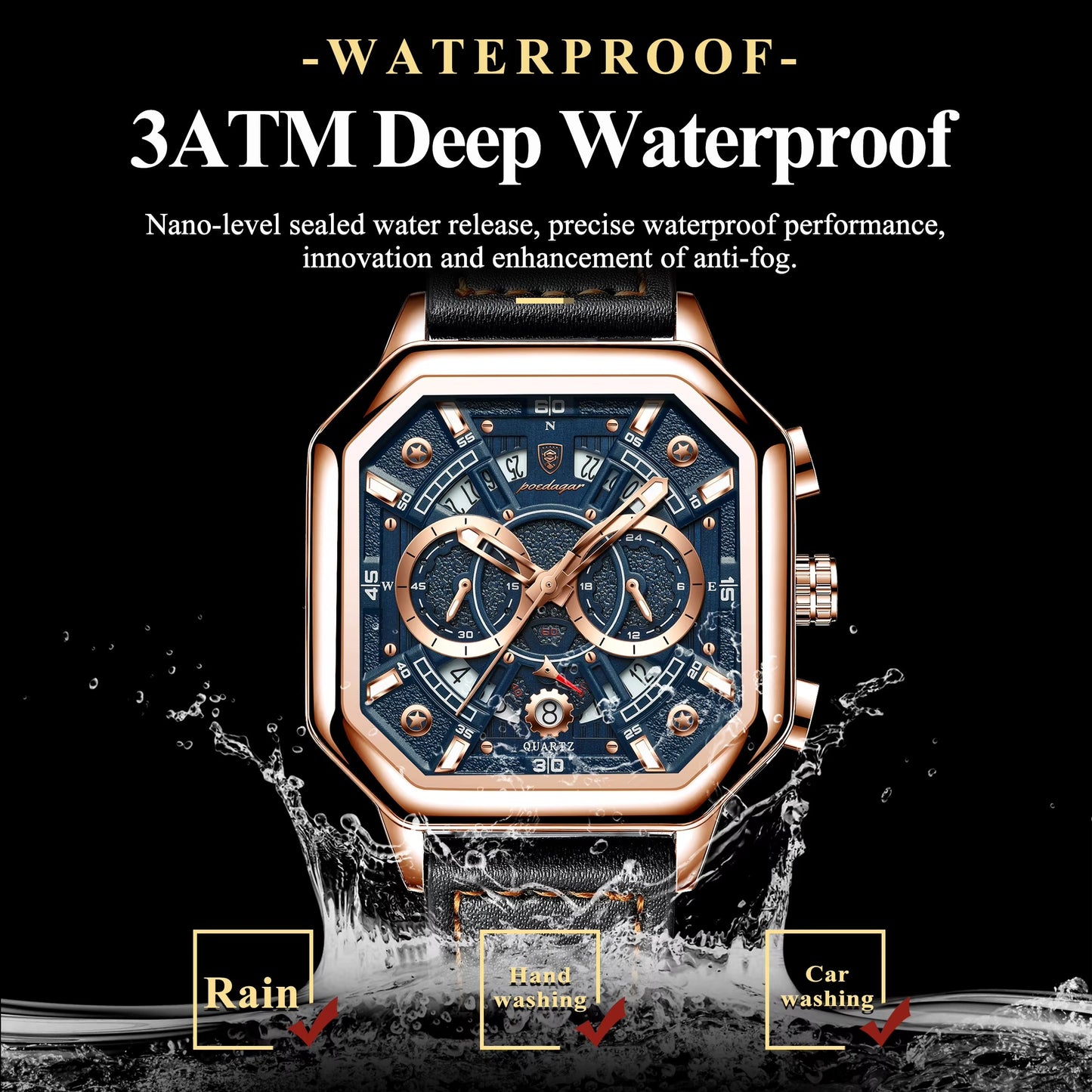 Achteckige Leder Armbanduhr mit außergewöhnlicher Datumsanzeige "Piazza della Moda no.4140" - PITANI