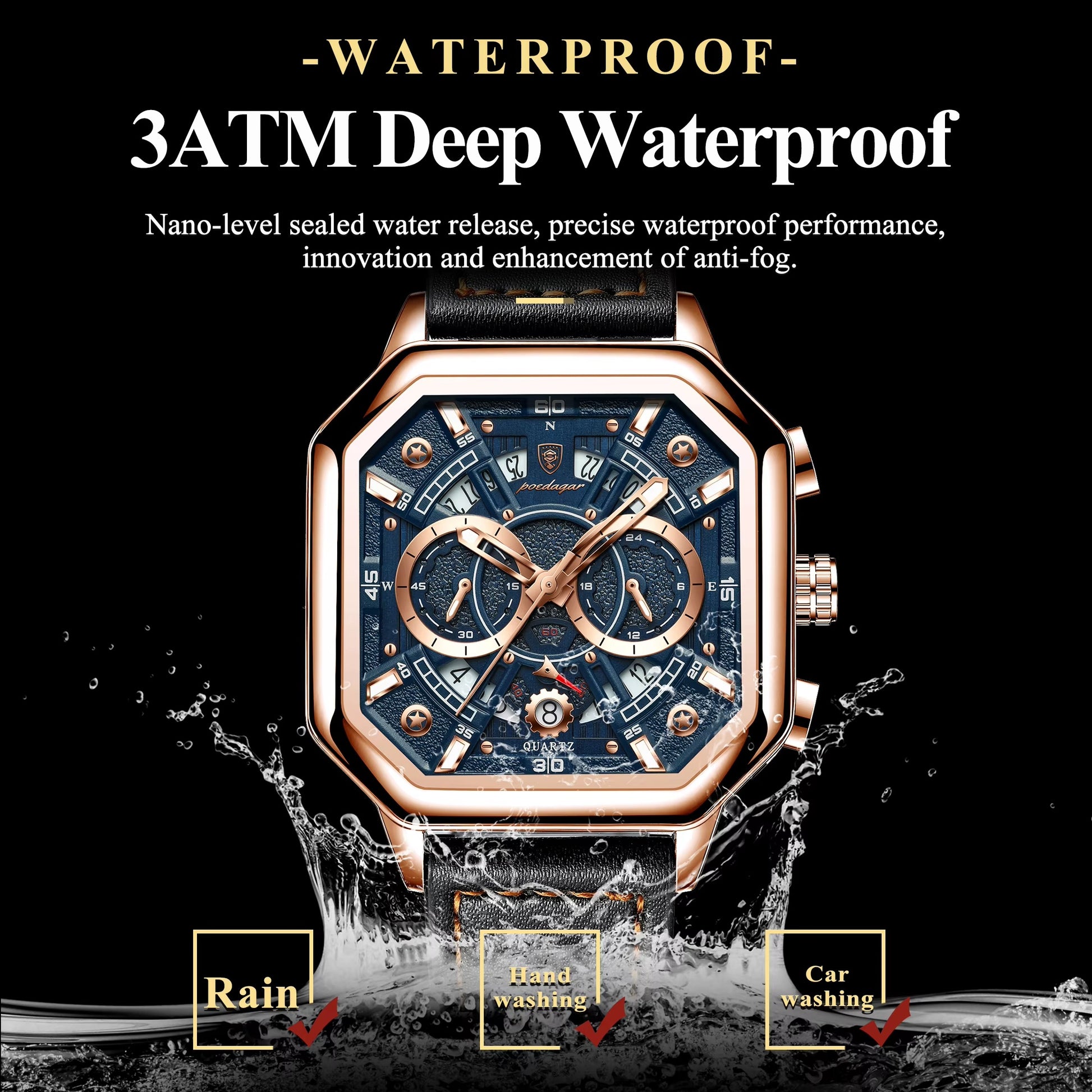 Achteckige Leder Armbanduhr mit außergewöhnlicher Datumsanzeige "Piazza della Moda no.4140" - PITANI