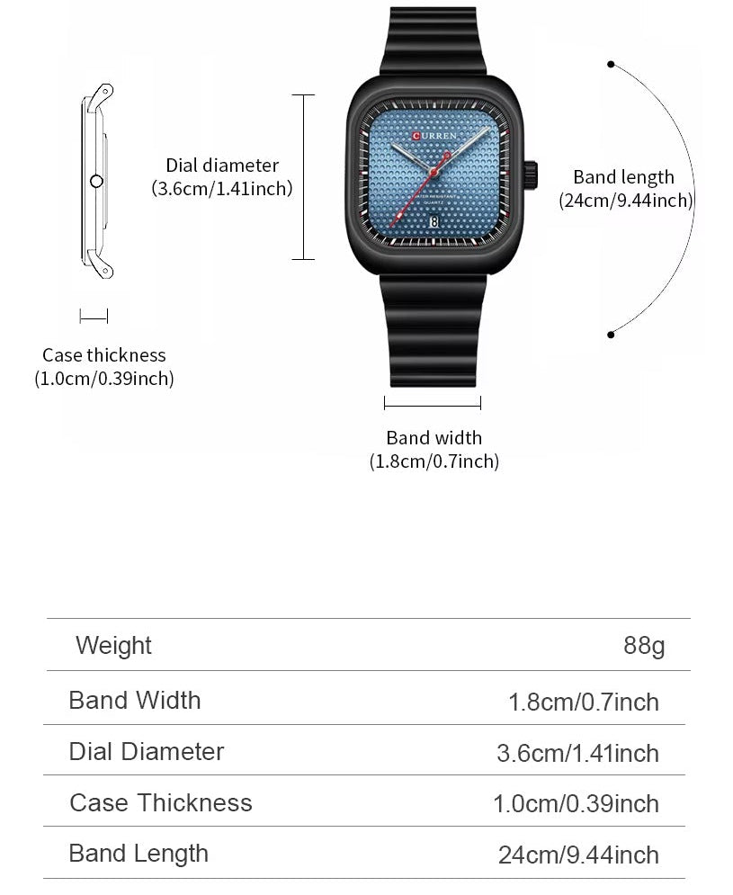 Minimalistische Quadratische Edelstahl Armbanduhr "Lancette luminose no.5267“ - PITANI
