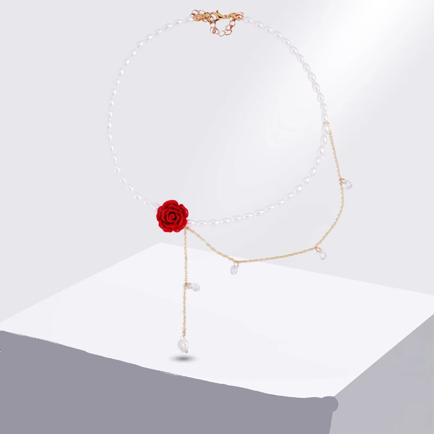 Perlen Halskette ewige Liebes Rose "Grazioso ciondolo a forma di fiore di rosa rossa no.4225" - PITANI