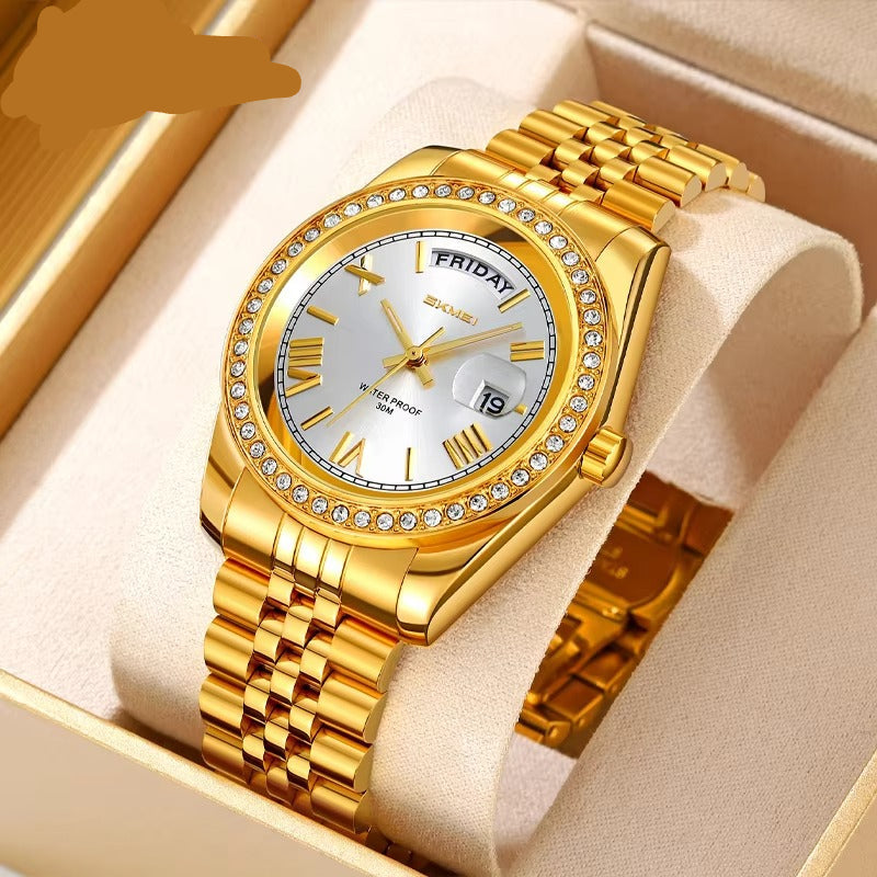 Elegante Edelstahl Armbanduhr mit Glitzer Lünette "Calendario di belle Orologio no.5308“ - PITANI