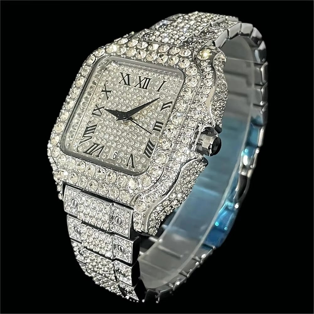Glitzernde elegante Edelstahl Armbanduhr mit römischen Zahlen "Luogo ghiacciato no.5226“ - PITANI