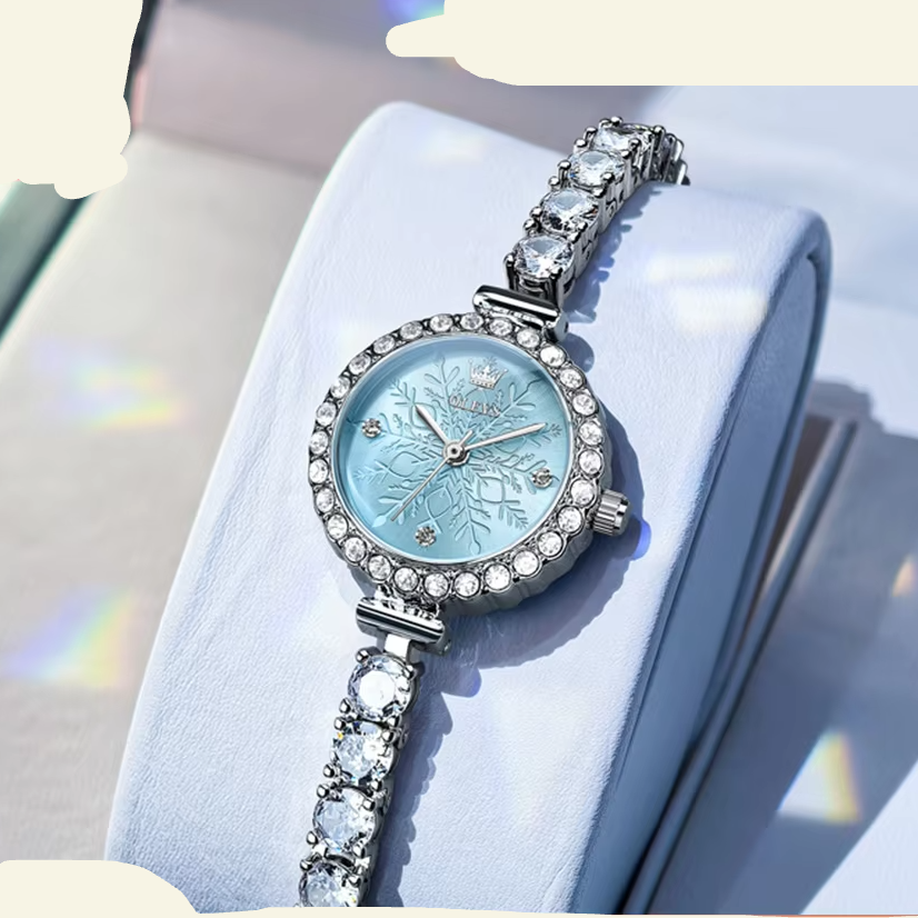 Elegante Glitzer Edelstahl Armbanduhr mit Schneeflockenmuster im Zifferblatt "Bracciale in acciaio no.3234“ - PITANI