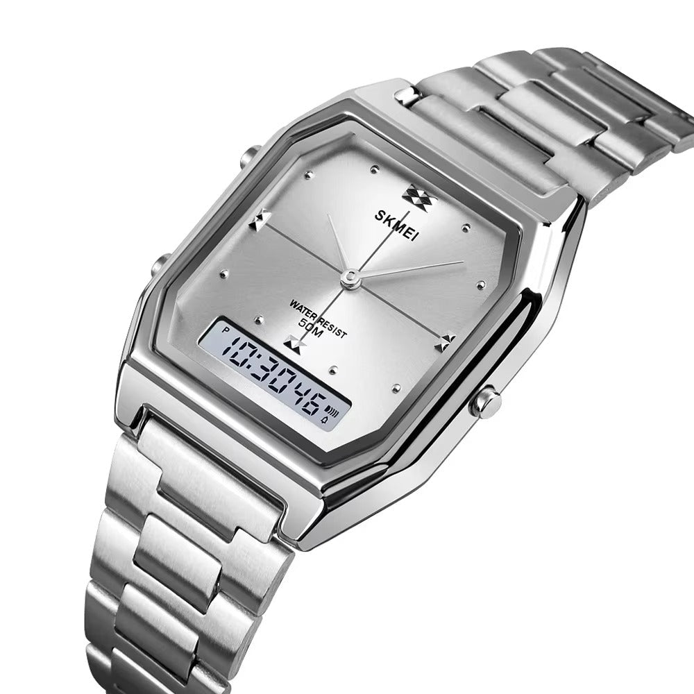 Schlichte Armbanduhr mit klassischer sowie digitaler Uhrzeitanzeige "Acciaio quadrato no.3234“ - PITANI