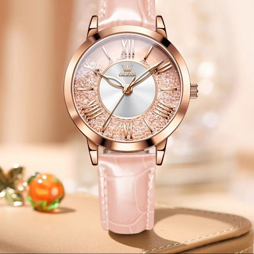 Leder Armbanduhr mit Glitzer Ziffernblatt "Moda elegante no.5132" - PITANI