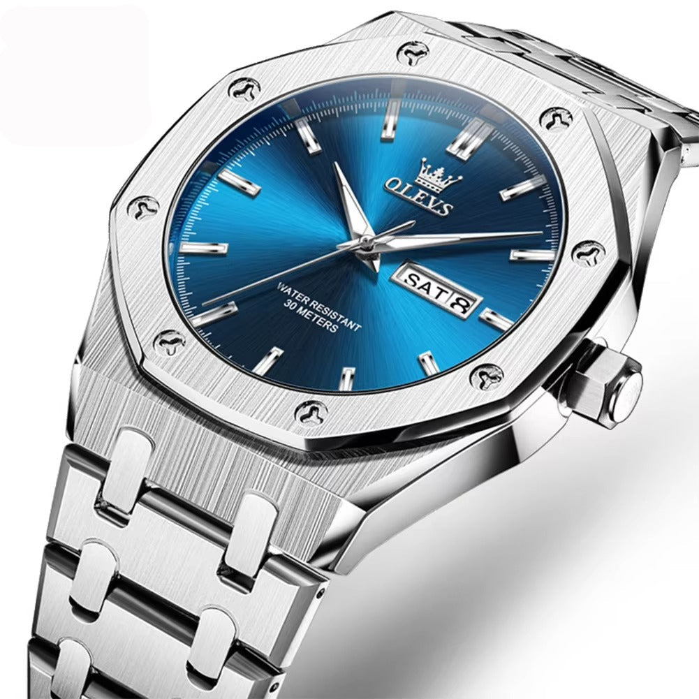 Achteckige Edelstahl Armbanduhr "Doppio calendario no.5245“ - PITANI