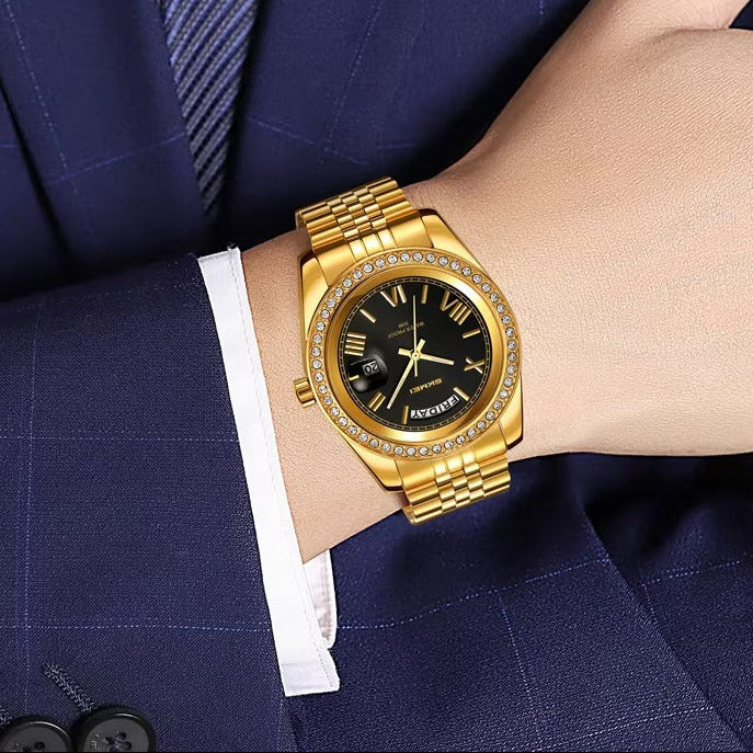 Elegante Edelstahl Armbanduhr mit Glitzer Lünette "Calendario di belle Orologio no.5308“ - PITANI