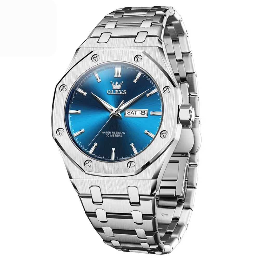 Achteckige Edelstahl Armbanduhr "Doppio calendario no.5245“ - PITANI