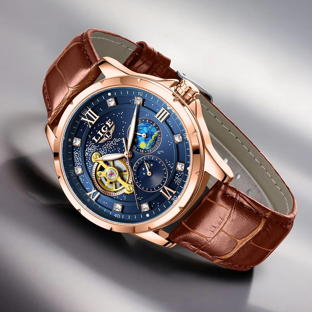 Elegante Automatik Leder Armbanduhr "Fase lunare no.5235“ - PITANI