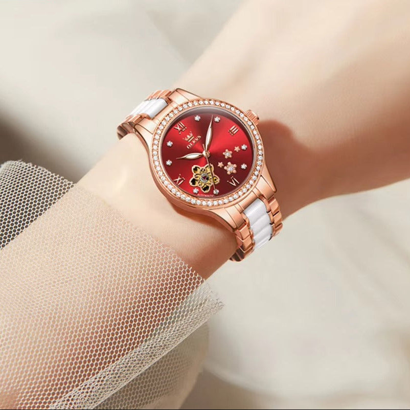 Edelstahl Glitzer Automatik Armbanduhr mit Blumen Optik im Zifferblatt "Completamente automatico no.3217" - PITANI