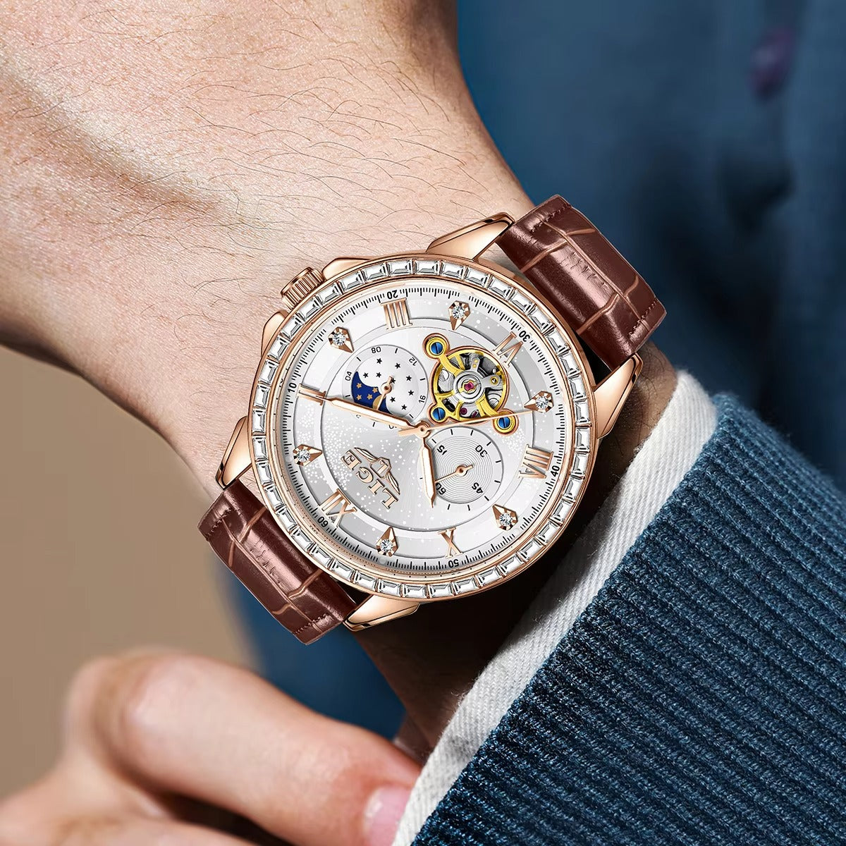 Elegante Automatik Leder Armbanduhr "Lunetta di cristallo no.5236“ - PITANI