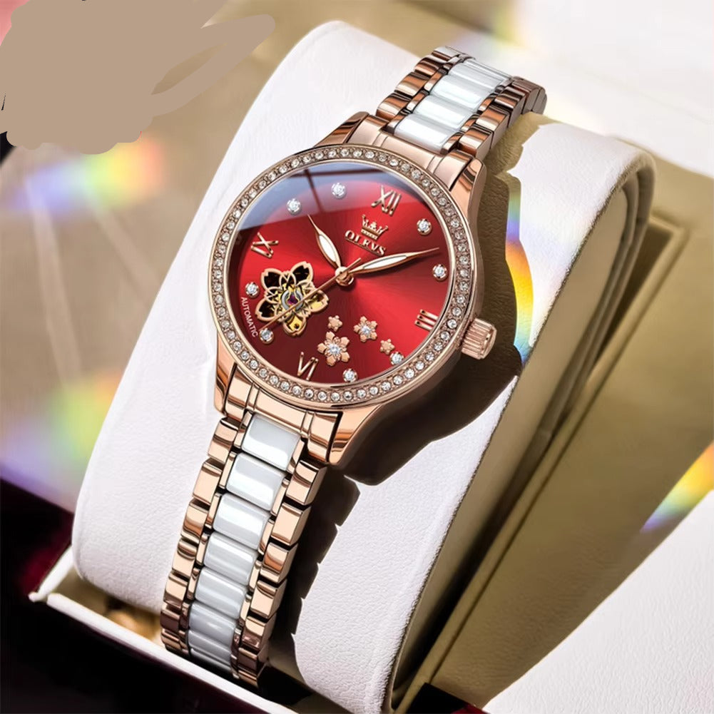 Edelstahl Glitzer Automatik Armbanduhr mit Blumen Optik im Zifferblatt "Completamente automatico no.3217" - PITANI