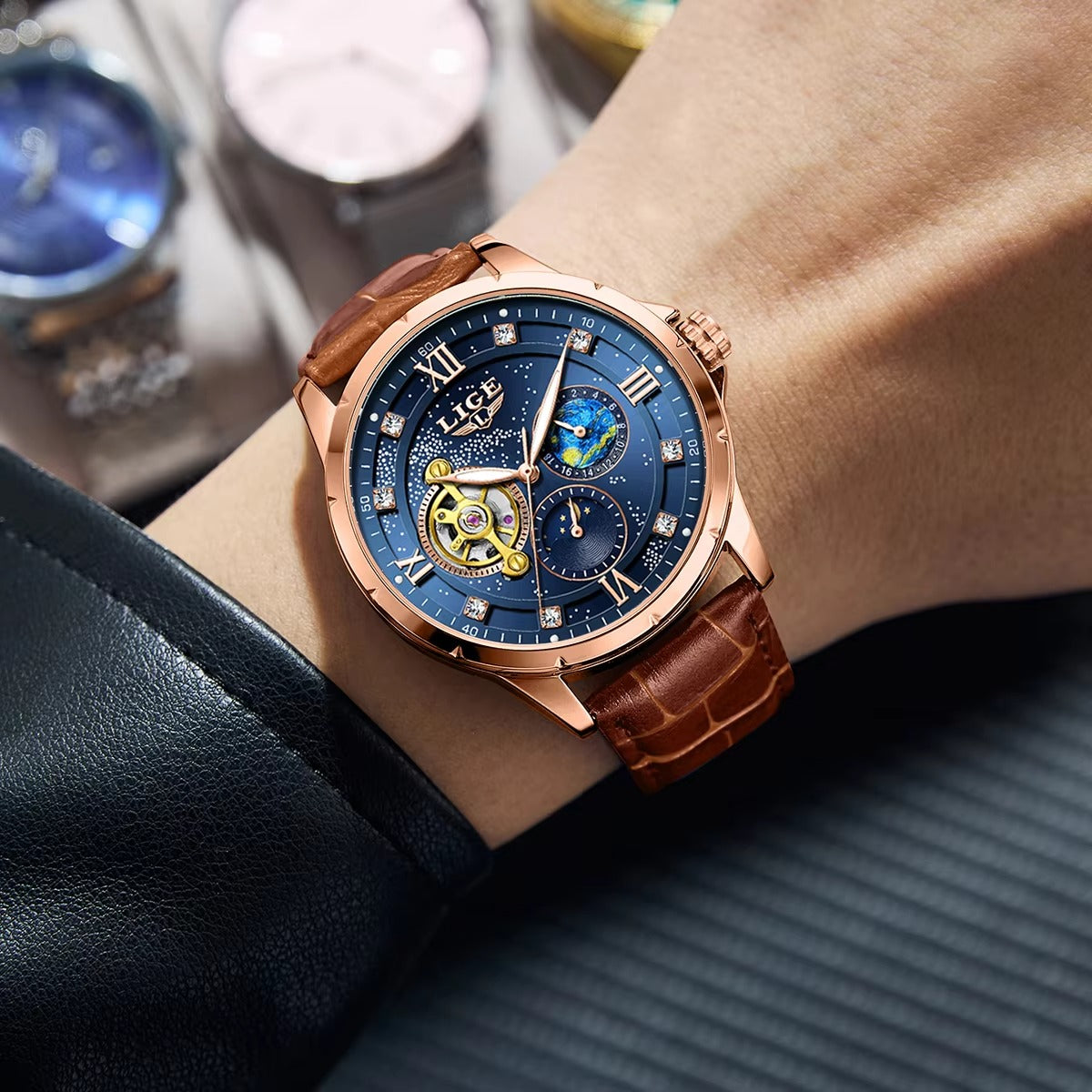 Elegante Automatik Leder Armbanduhr "Fase lunare no.5235“ - PITANI