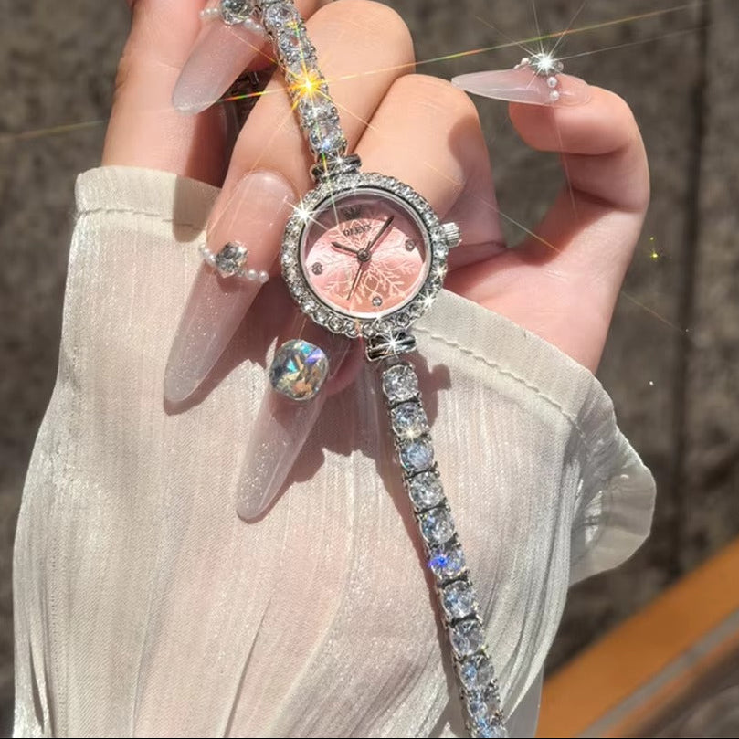 Elegante Glitzer Edelstahl Armbanduhr mit Schneeflockenmuster im Zifferblatt "Bracciale in acciaio no.3234“ - PITANI