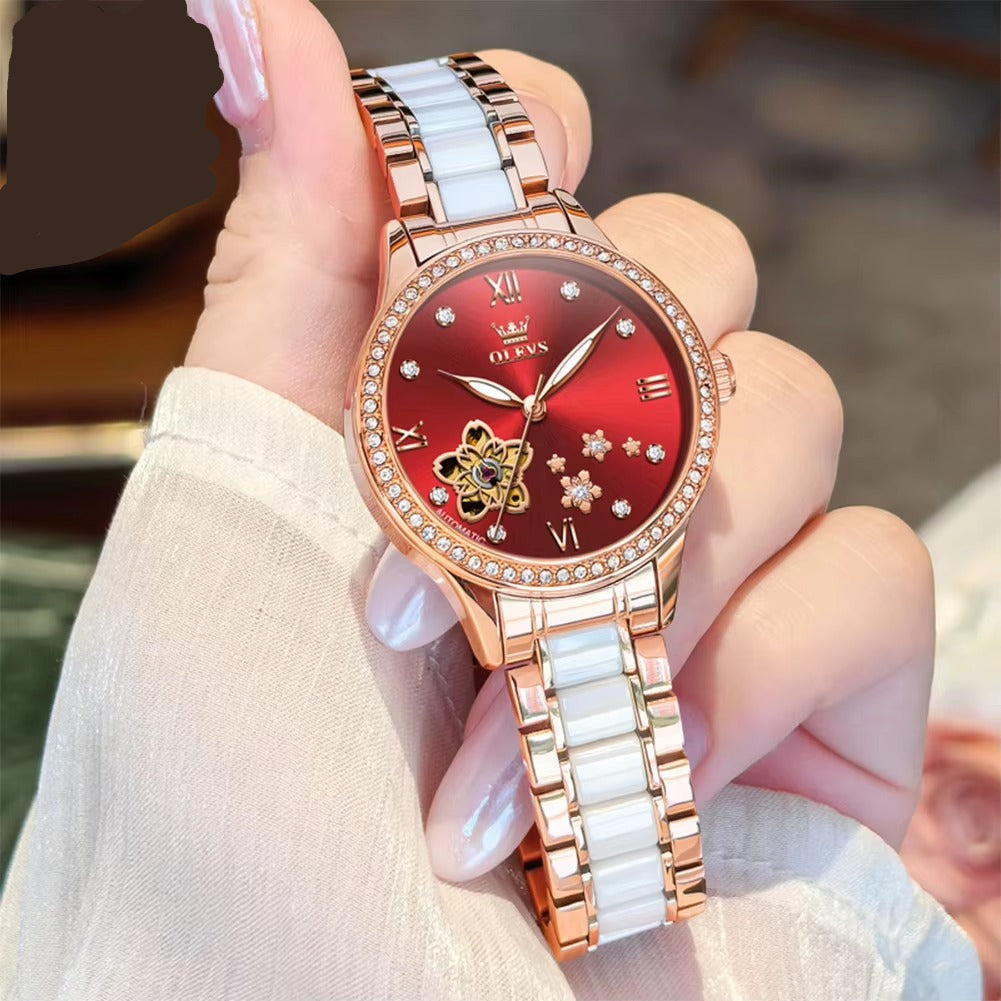 Edelstahl Glitzer Automatik Armbanduhr mit Blumen Optik im Zifferblatt "Completamente automatico no.3217" - PITANI