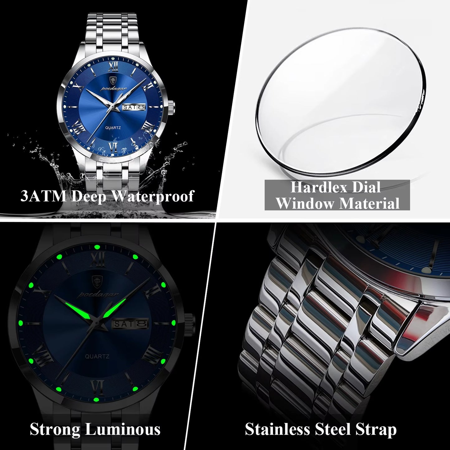 Elegante Edelstahl Armbanduhr mit römischen Zahlen "Impermeabile e luminoso no.5278“ - PITANI