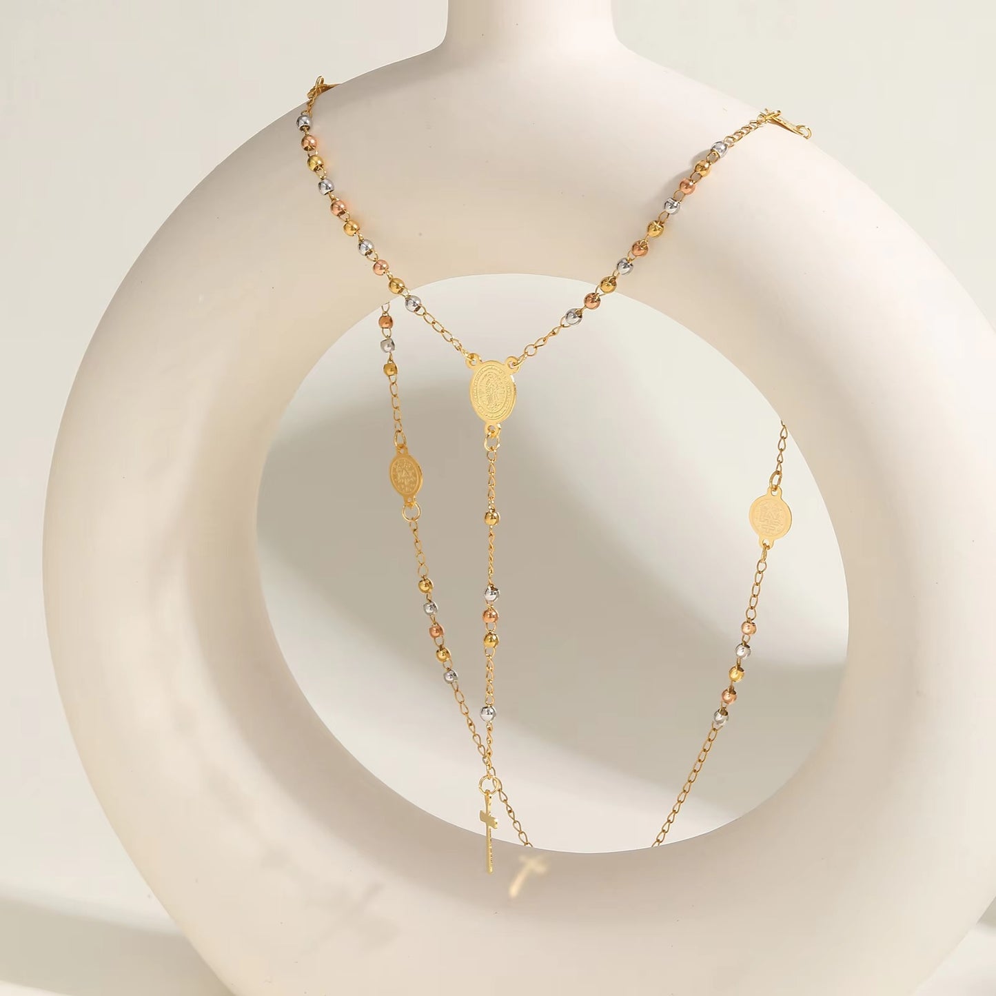 Edelstahl Rosenkranz Halskette "Acciaio inossidabile a forma di Y no.4241" - PITANI