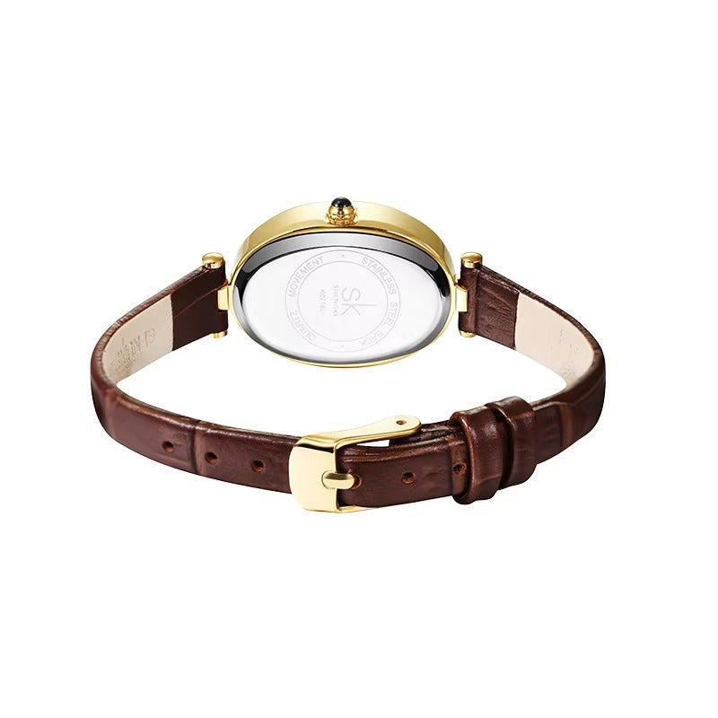 Oval moderne Leder Armbanduhr mit römischen Zahlen "Quarzo da donna no.3225“ - PITANI