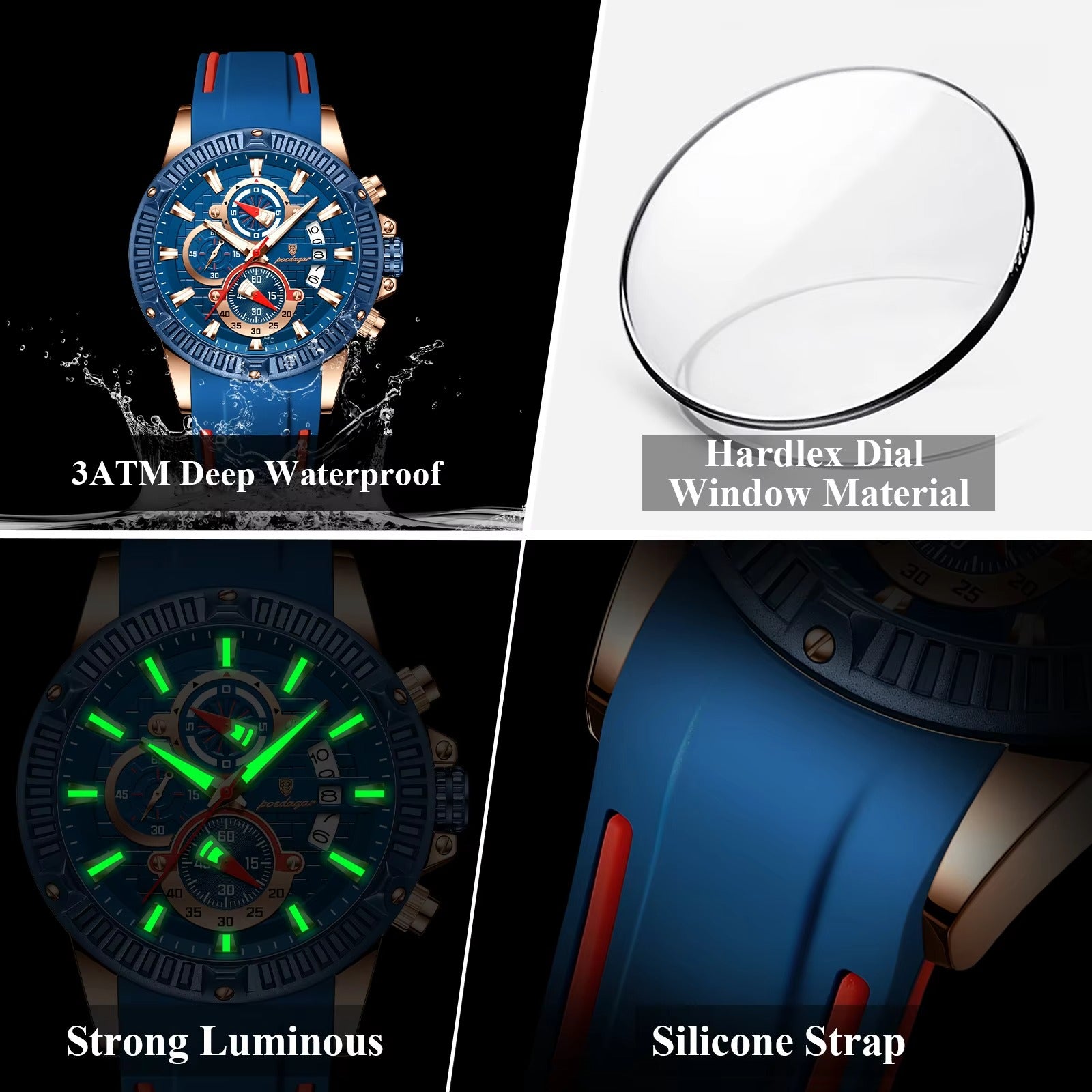 Farbenfrohe Silikon Armbanduhr mit Streifen im Armband "Sport di tendenza no.5247“ - PITANI