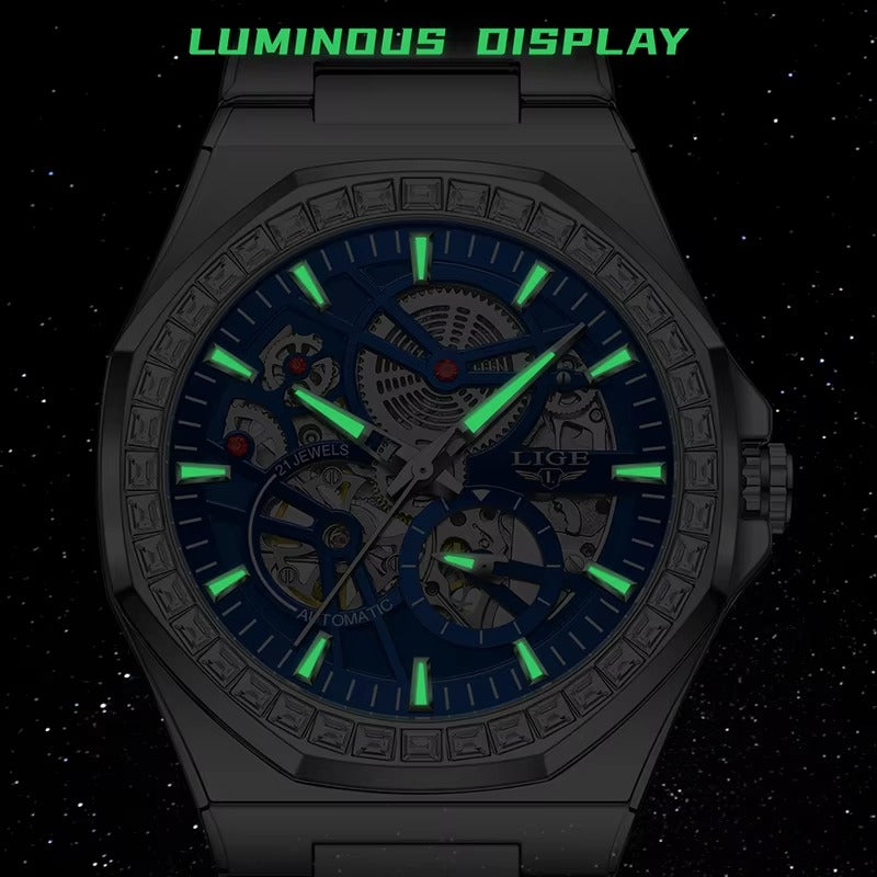 Edelstahl Automatik Armbanduhr mit glitzer Lünette "Orologio meccanico no.5189" - PITANI