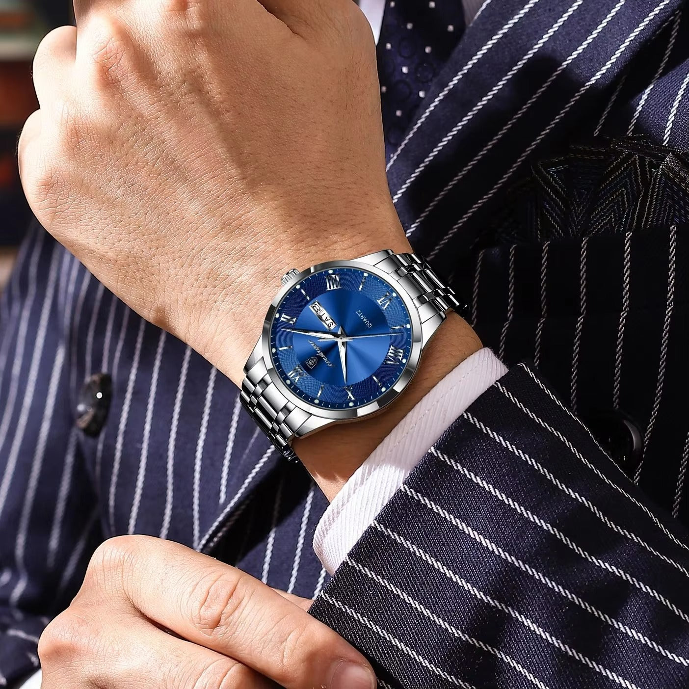 Elegante Edelstahl Armbanduhr mit römischen Zahlen "Impermeabile e luminoso no.5278“ - PITANI