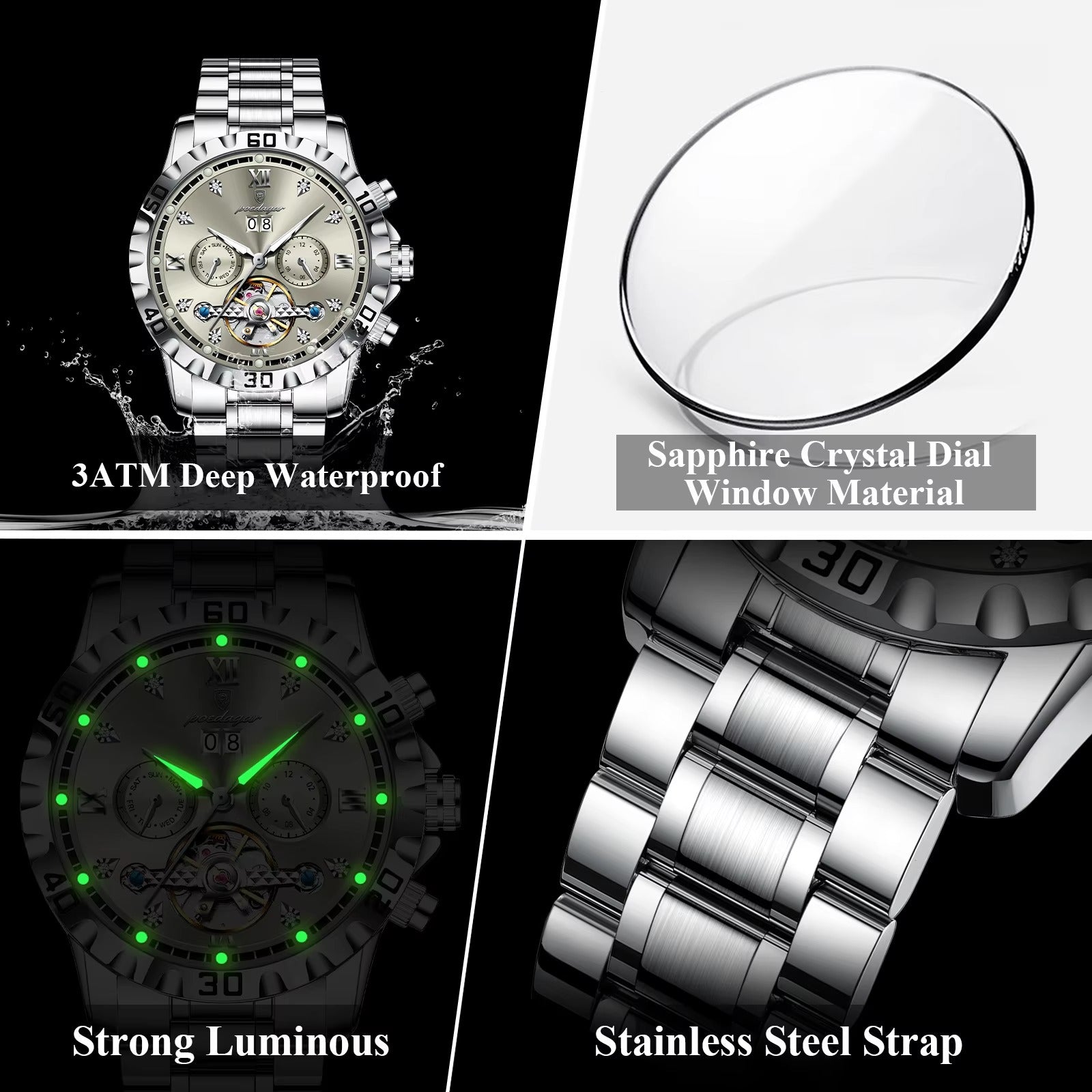 Außergewöhnliche Edelstahl Automatik Armbanduhr "Data automatica no.4158" - PITANI