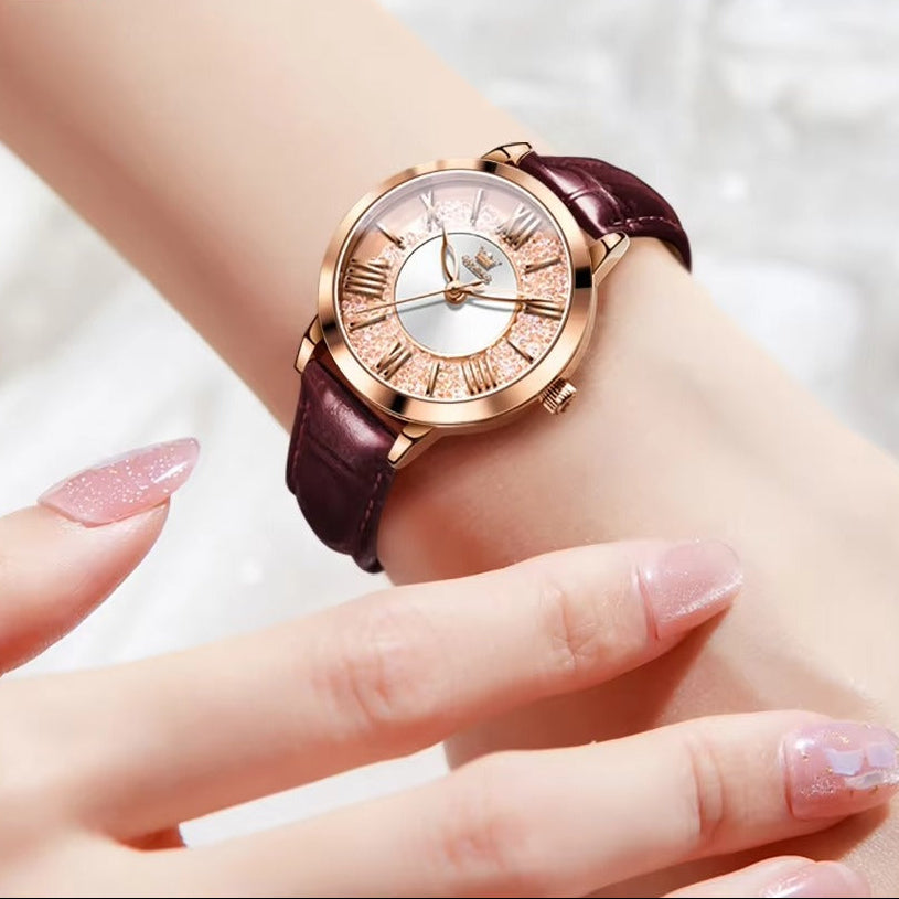 Leder Armbanduhr mit Glitzer Ziffernblatt "Moda elegante no.5132" - PITANI