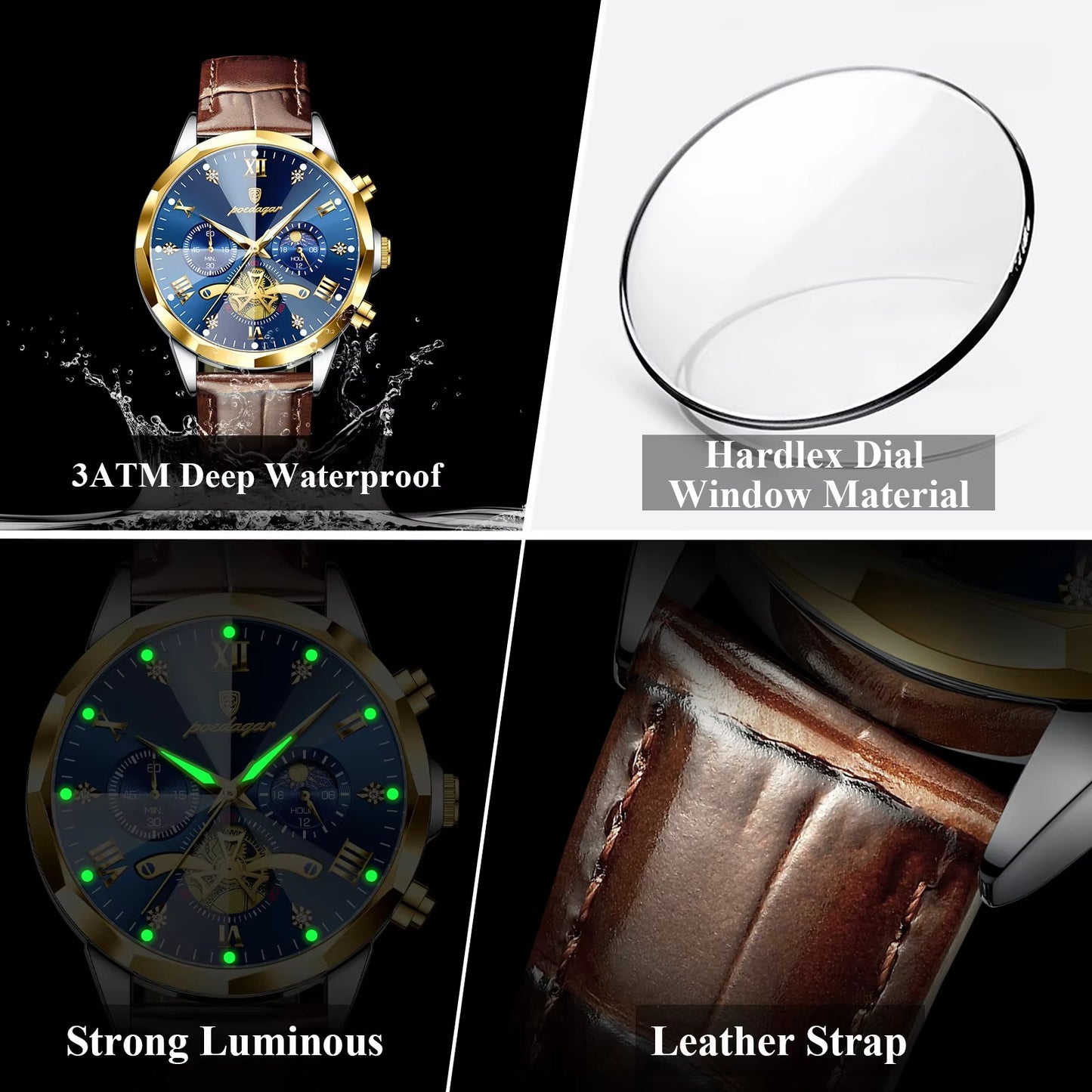 Edelstahl Leder Armbanduhr "Impermeabile Luminoso no.5277“ - PITANI