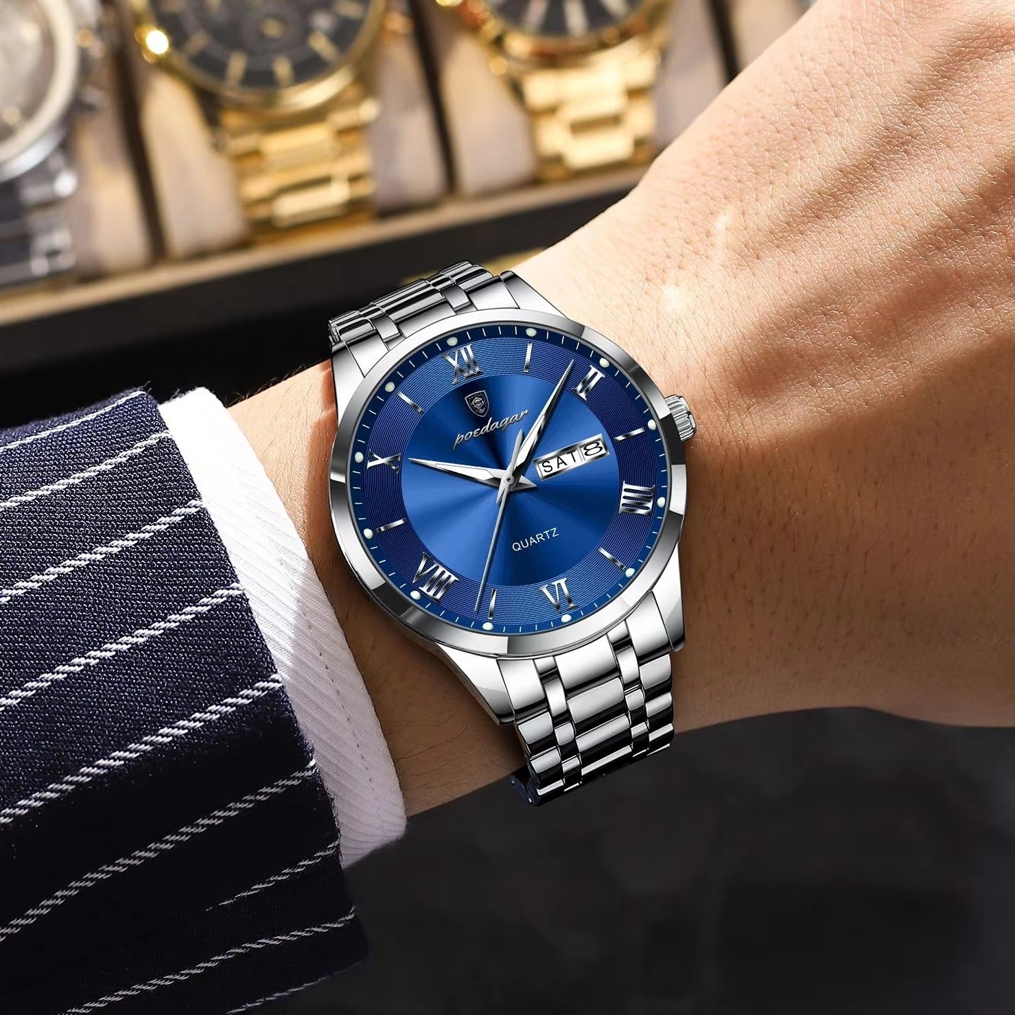 Elegante Edelstahl Armbanduhr mit römischen Zahlen "Impermeabile e luminoso no.5278“ - PITANI