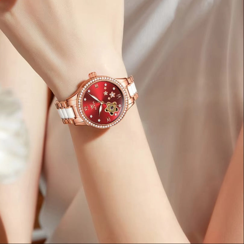 Edelstahl Glitzer Automatik Armbanduhr mit Blumen Optik im Zifferblatt "Completamente automatico no.3217" - PITANI