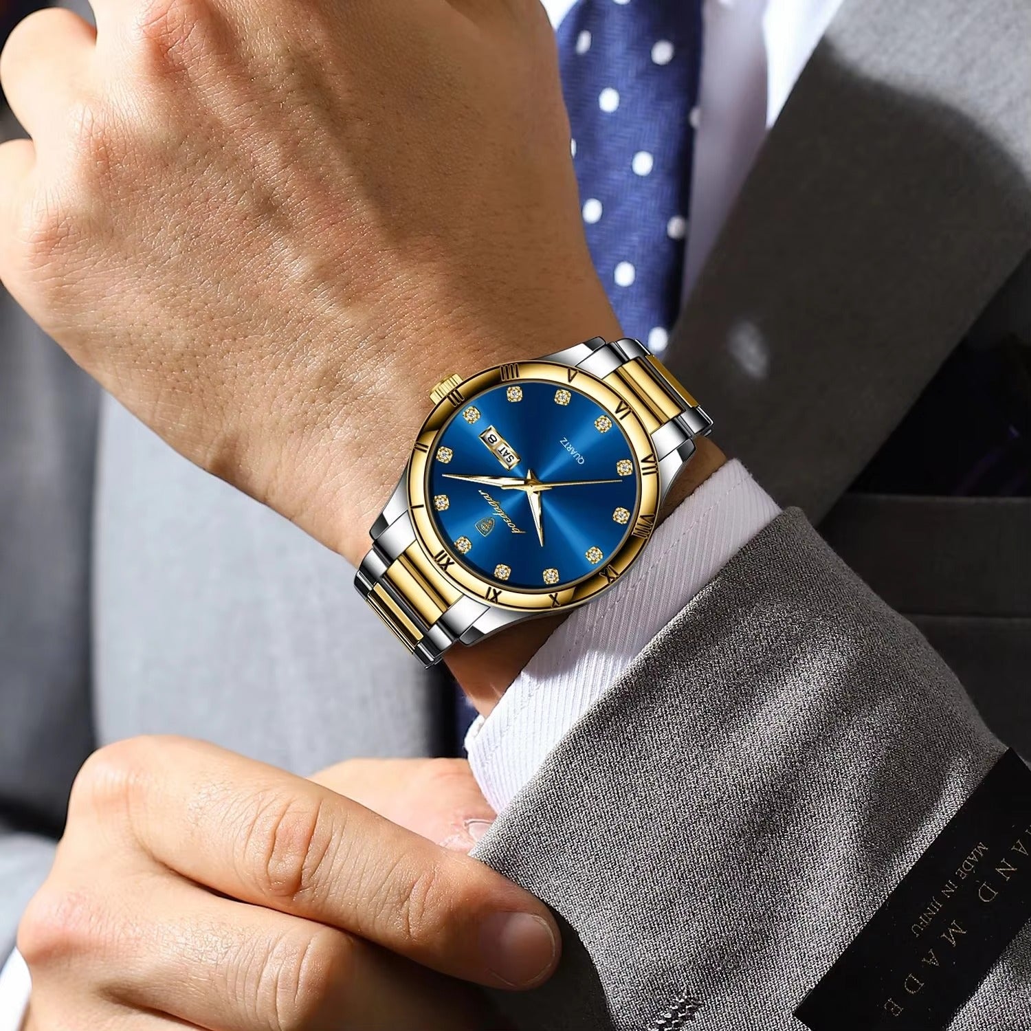 Edelstahl Armbanduhr mit Diamantenoptik im Ziffernblatt "Settimana impermeabile luminosa no.4180" - PITANI