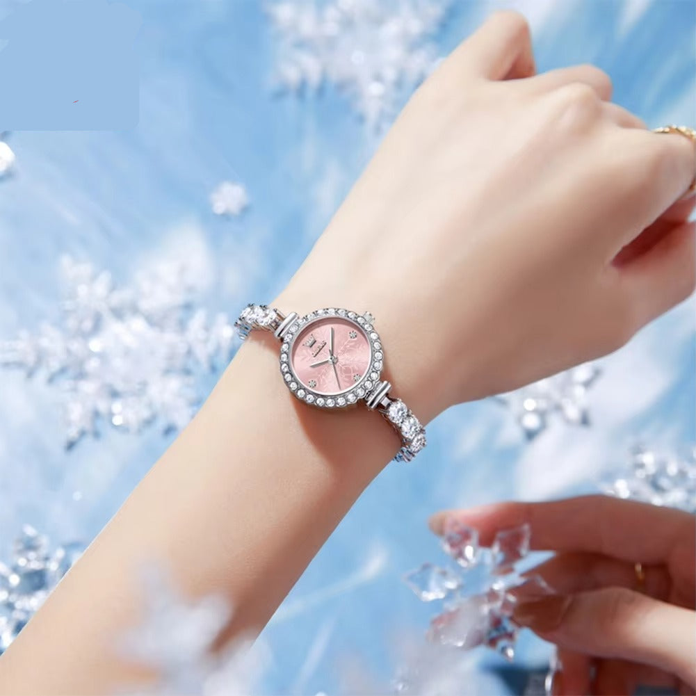 Elegante Glitzer Edelstahl Armbanduhr mit Schneeflockenmuster im Zifferblatt "Bracciale in acciaio no.3234“ - PITANI