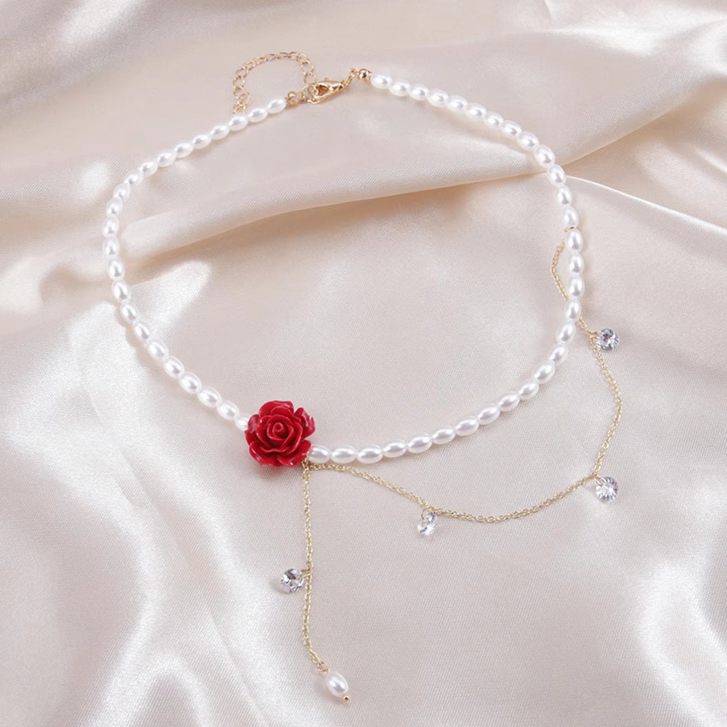 Perlen Halskette ewige Liebes Rose "Grazioso ciondolo a forma di fiore di rosa rossa no.4225" - PITANI