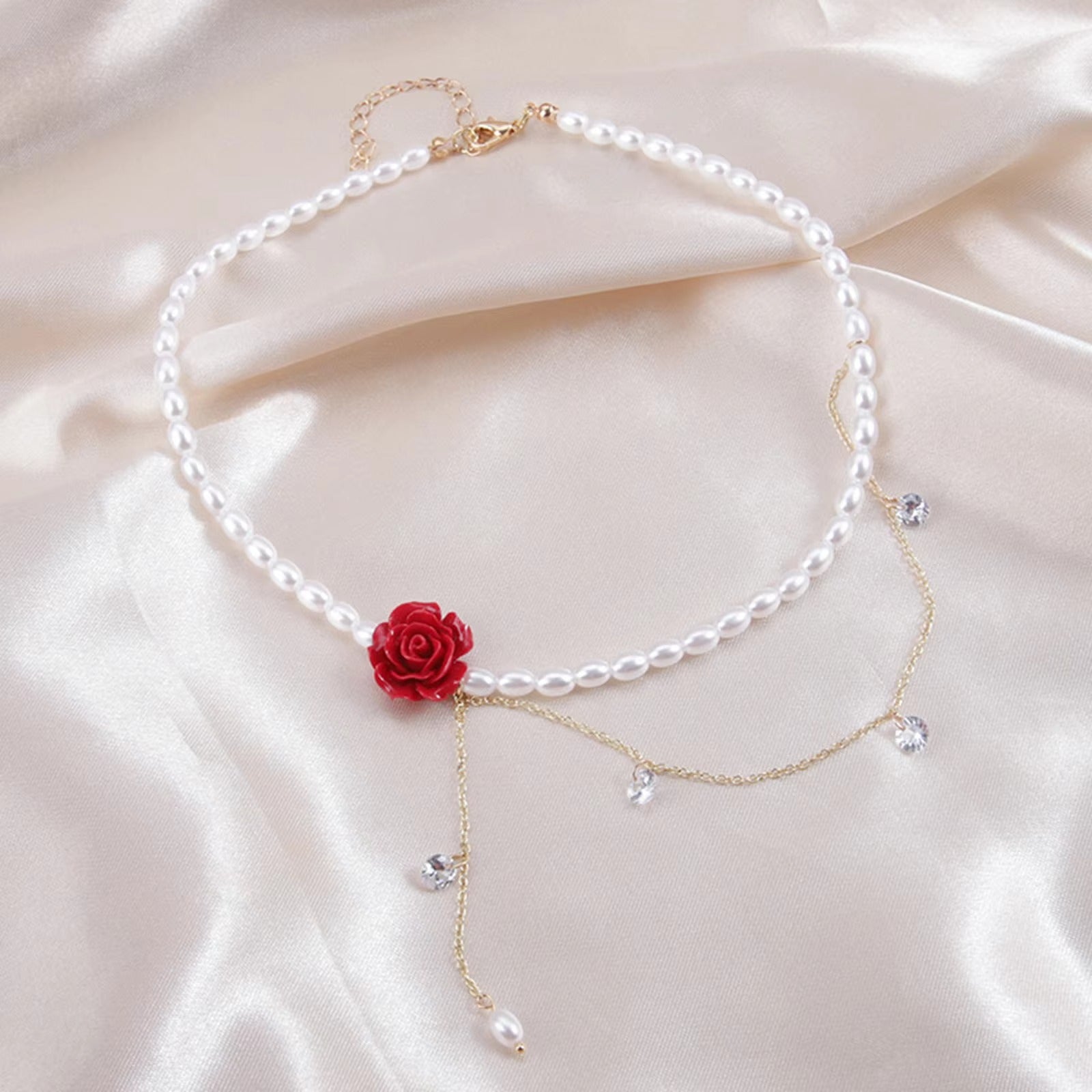 Perlen Halskette ewige Liebes Rose "Grazioso ciondolo a forma di fiore di rosa rossa no.4225" - PITANI