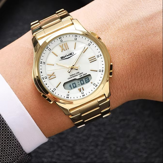 Runde elegante Edelstahl Armbanduhr "Analogico-Digitale no.5263“ - PITANI