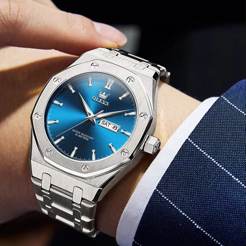 Achteckige Edelstahl Armbanduhr "Doppio calendario no.5245“ - PITANI