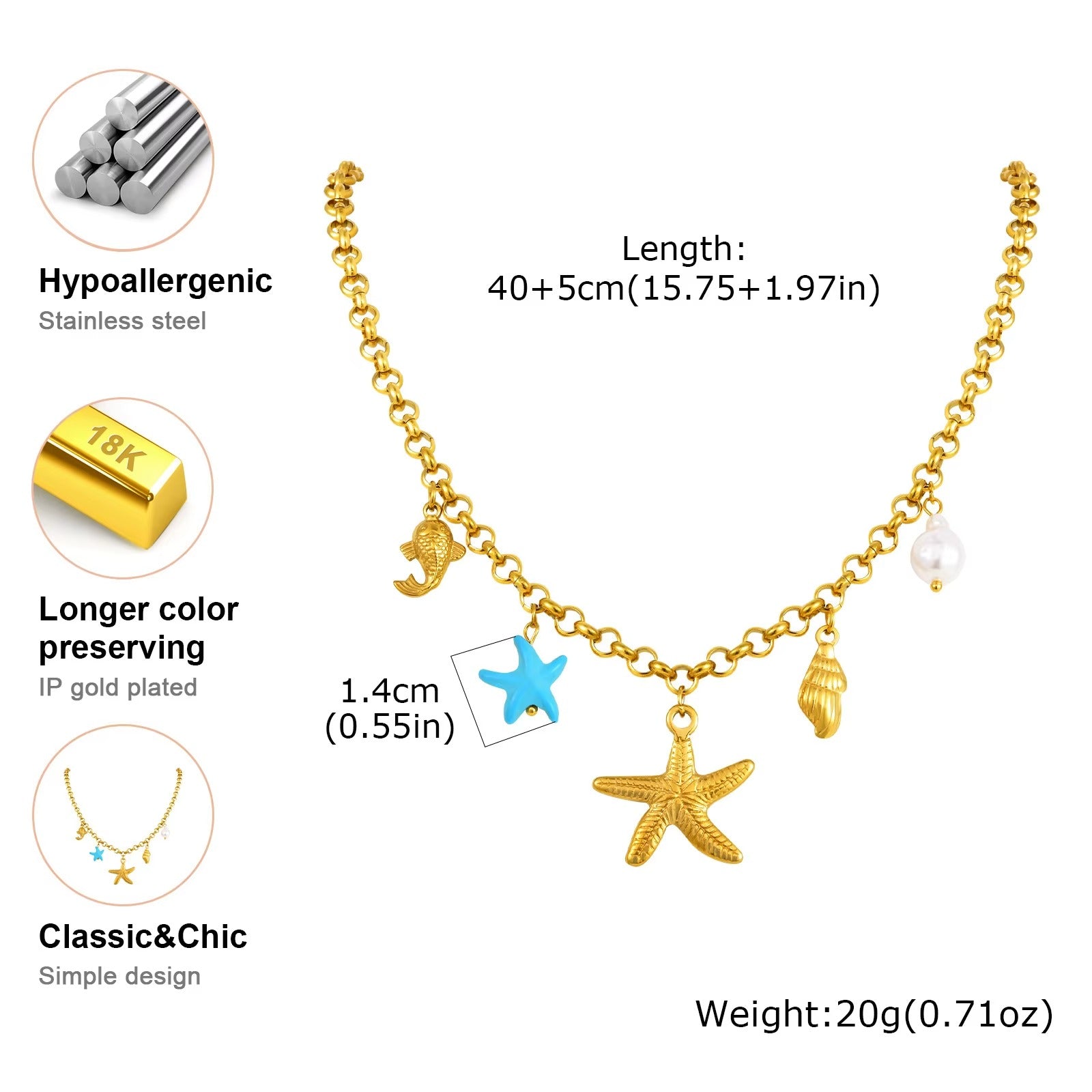 Edelstahl Meeresobjekte Halskette "Collana di gioielli impermeabili no.4243" - PITANI