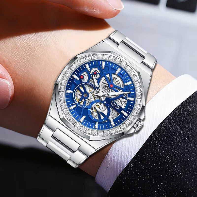 Edelstahl Automatik Armbanduhr mit glitzer Lünette "Orologio meccanico no.5189" - PITANI