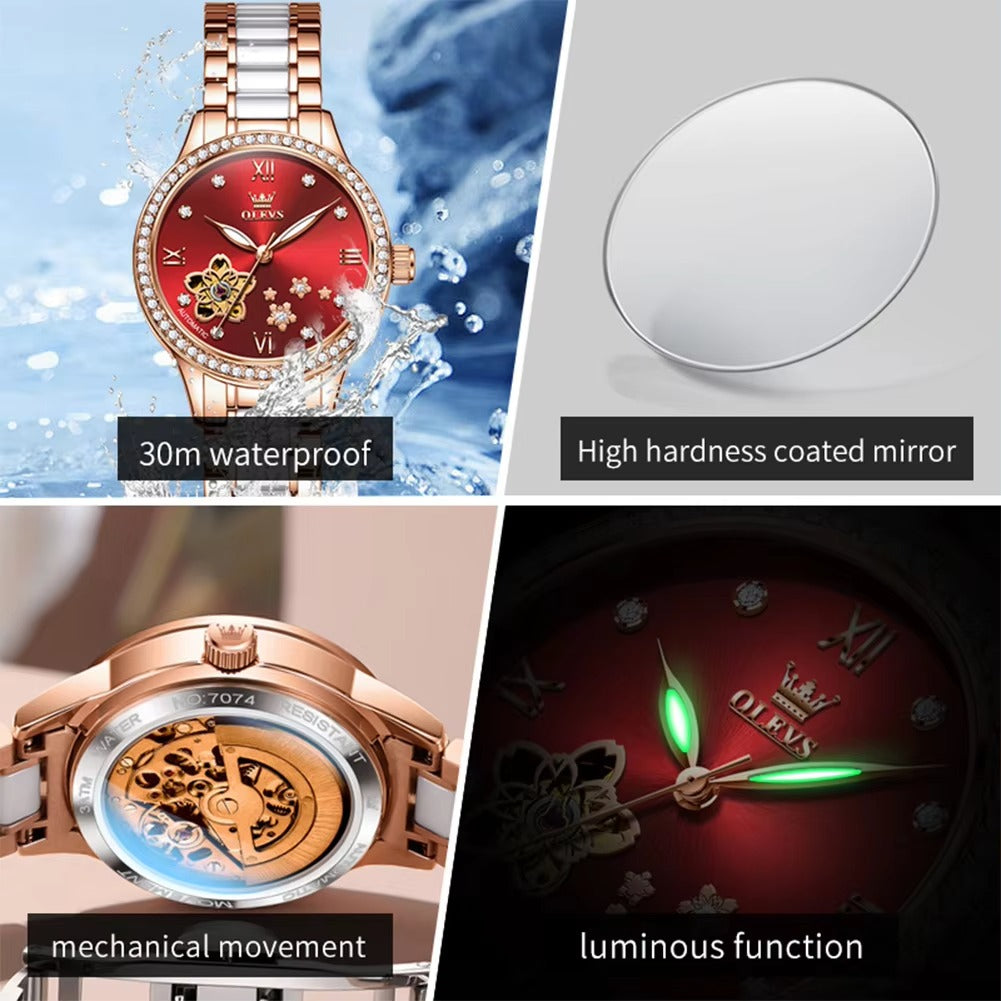 Edelstahl Glitzer Automatik Armbanduhr mit Blumen Optik im Zifferblatt "Completamente automatico no.3217" - PITANI